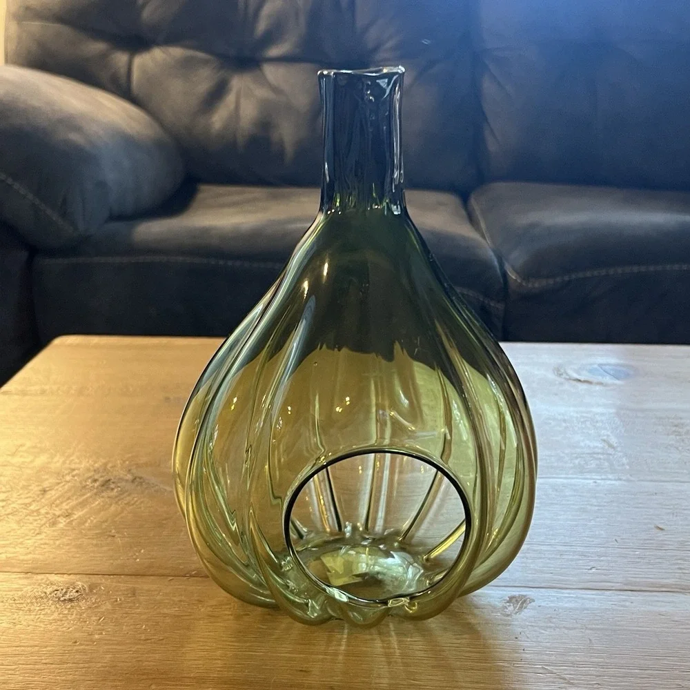 Smith and Hawkin Poland Handmade Art Glass Green Pumpkin Fall Decor Candle Dish